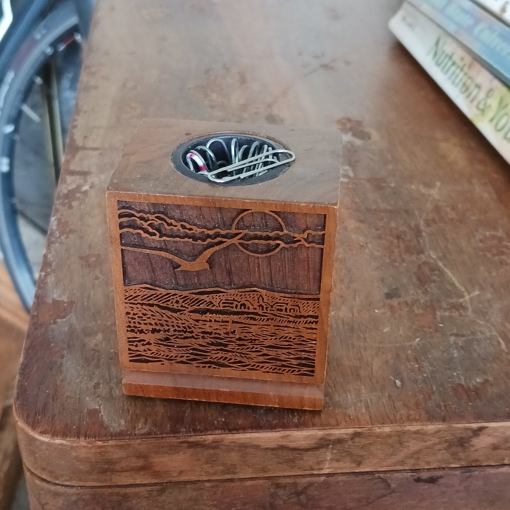 Solid american walnut with engraving of eagle, ocean,paperclip holder